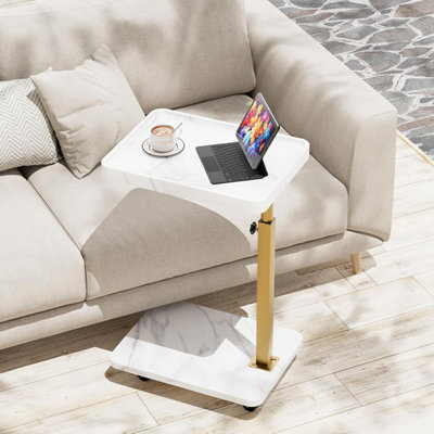 Huhote Stylish C-Shaped Side Table With Height Adjustment And Swivel Tray For Small Spaces In White And Gold - image 1