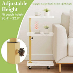 Huhote Stylish C-Shaped Side Table With Height Adjustment And Swivel Tray For Small Spaces In White And Gold - thumbnail 4