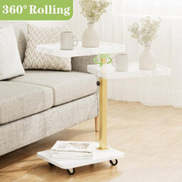 Huhote Stylish C-Shaped Side Table With Height Adjustment And Swivel Tray For Small Spaces In White And Gold - thumbnail 5