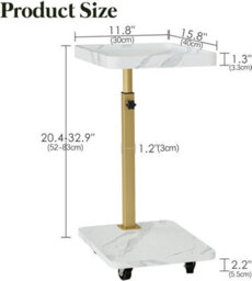 Huhote Stylish C-Shaped Side Table With Height Adjustment And Swivel Tray For Small Spaces In White And Gold - thumbnail 2