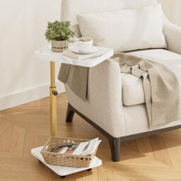 Huhote Stylish C-Shaped Side Table With Height Adjustment And Swivel Tray For Small Spaces In White And Gold - thumbnail 8