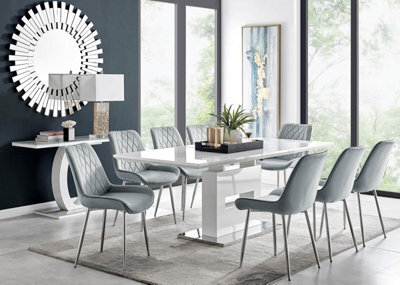 Furniturebox Uk Arezzo Large Extending Dining Table And 8 Grey Pesaro Silver Leg Chairs - image 1