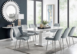 Furniturebox Uk Arezzo Large Extending Dining Table And 8 Grey Pesaro Silver Leg Chairs