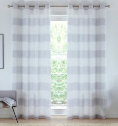 Tyrone Textiles Pair Of Santorini Grey Linen Look Stripe Panels With Eyelet Header 229Cm - thumbnail 5
