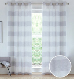 Tyrone Textiles Pair Of Santorini Grey Linen Look Stripe Panels With Eyelet Header 229Cm
