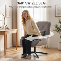 Homcom Swivel Accent Chair, Chenille Armchair With Lumbar Pillow, Light Grey - thumbnail 7
