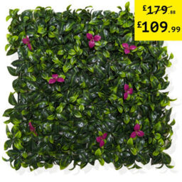 Pack Of 12 Best Artificial Laurel Leaf & Pink Flowers Hedging Mats 50Cm X 50Cm (3 Square Metres) Privacy Garden Screen - thumbnail 1