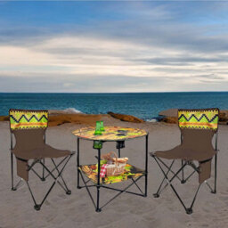 Crystals Camping Table And Chair Set 5 Piece Outdoor Beach Picnic Furniture Fishing Cup - thumbnail 7