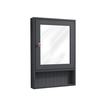 Homestylestore 450 X 650mm Black Grey Wall Mounted Corner Mirrored Door Bathroom Cabinet And Aged Bronze Round Handle - image 1