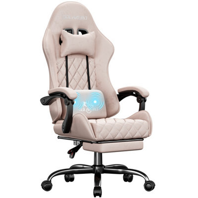 Precision Synergie Fabric Gaming Chair, Massage Computer Chair With Footrest, Lumbar Support & Height Adjustable For Home, Pink - image 1