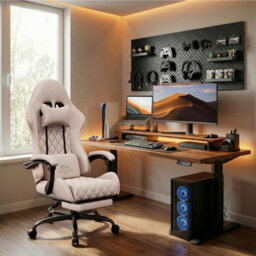 Precision Synergie Fabric Gaming Chair, Massage Computer Chair With Footrest, Lumbar Support & Height Adjustable For Home, Pink - thumbnail 8