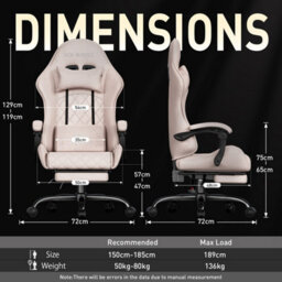 Precision Synergie Fabric Gaming Chair, Massage Computer Chair With Footrest, Lumbar Support & Height Adjustable For Home, Pink - thumbnail 3