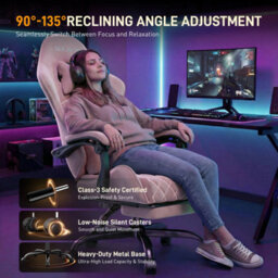 Precision Synergie Fabric Gaming Chair, Massage Computer Chair With Footrest, Lumbar Support & Height Adjustable For Home, Pink - thumbnail 2