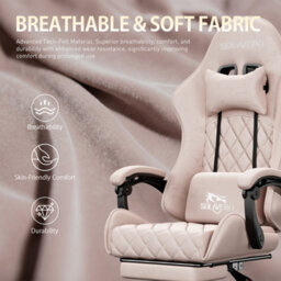 Precision Synergie Fabric Gaming Chair, Massage Computer Chair With Footrest, Lumbar Support & Height Adjustable For Home, Pink - thumbnail 5