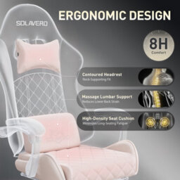 Precision Synergie Fabric Gaming Chair, Massage Computer Chair With Footrest, Lumbar Support & Height Adjustable For Home, Pink - thumbnail 6