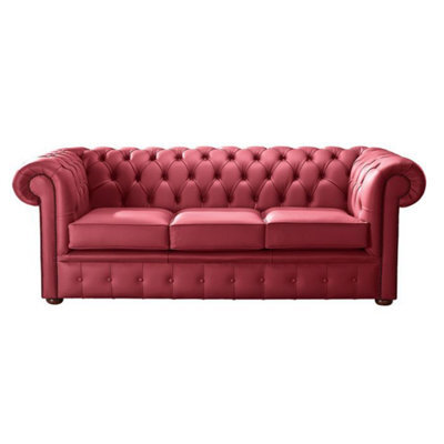 Chesterfield 3 Seater Shelly Velvet Red Leather Sofa Bespoke In Classic Style - image 1