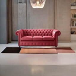 Chesterfield 3 Seater Shelly Velvet Red Leather Sofa Bespoke In Classic Style - thumbnail 2