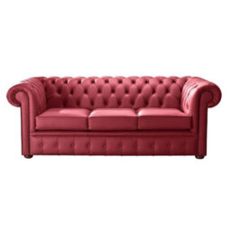 Chesterfield 3 Seater Shelly Velvet Red Leather Sofa Bespoke In Classic Style - thumbnail 1