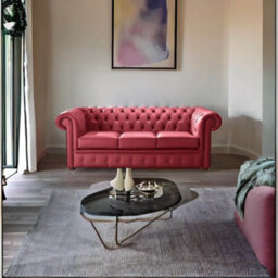 Chesterfield 3 Seater Shelly Velvet Red Leather Sofa Bespoke In Classic Style - thumbnail 3