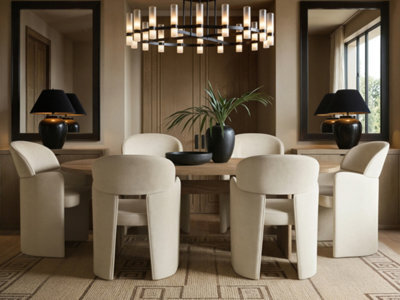 Solace+Co Varm And Estella Oak Extendable Dining Table With Velvet Chairs, Table And 6 Chairs, Beige - image 1