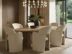Solace+Co Varm And Estella Oak Extendable Dining Table With Velvet Chairs, Table And 6 Chairs, Beige - thumbnail 2