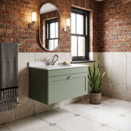 Balterley Swynnerton Traditional 1 Drawer Wall Hung Vanity Unit With Marble Basin, Satin Green, 800mm - thumbnail 4