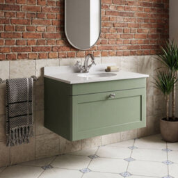 Balterley Swynnerton Traditional 1 Drawer Wall Hung Vanity Unit With Marble Basin, Satin Green, 800mm - thumbnail 2