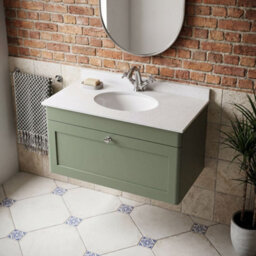 Balterley Swynnerton Traditional 1 Drawer Wall Hung Vanity Unit With Marble Basin, Satin Green, 800mm - thumbnail 3