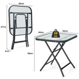 Costway Folding Square Patio Bistro Table Tempered W/ Glass Tabletop Outdoor Coffee Table - thumbnail 2