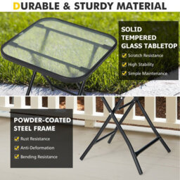Costway Folding Square Patio Bistro Table Tempered W/ Glass Tabletop Outdoor Coffee Table - thumbnail 6