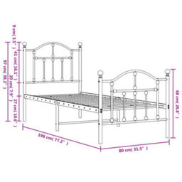 Berkfield Metal Bed Frame With Headboard And Footboard Black 75X190 Cm - thumbnail 9
