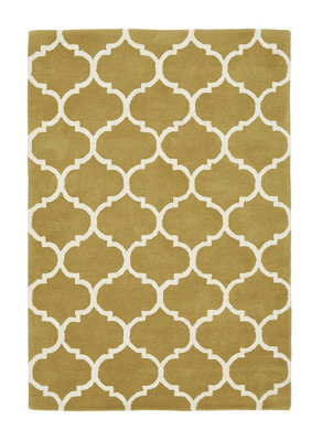 Handmade Wool Rug, Modern Geometric Rug, Luxurious Living Room Rug, Ochre Rug, Easy To Clean Wool Rug-80Cm X 150Cm - image 1