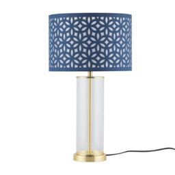 First Choice Lighting Aura - Satin Brass Table Lamp With Navy Blue Cut Out Shade
