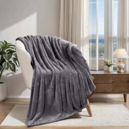 Ameha Fleece Plain Blanket, Lightweight & Reversible Throw For Travel, Bed & Sofa Blanket, Grey Single 130X150Cm - thumbnail 5