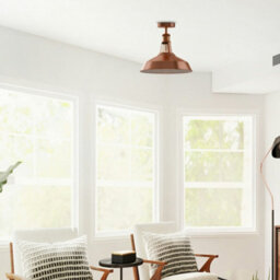 Vintage Semi Flush Mount Ceiling Light With E27 Base 30Cm Metal Shade For Kitchen, Living Room Copper Without Bulb - thumbnail 2