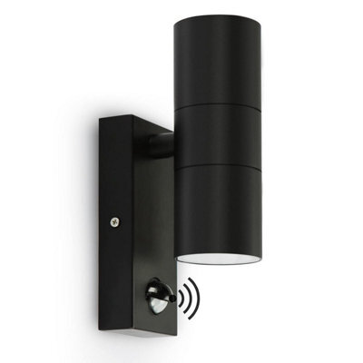 Kerry Outdoor Wall Lights, Up And Down Lamp With Motion Sensor, Ip 44 Black Stainless Steel Outside Lighting Mains Powered