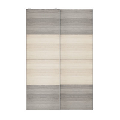 GoodHome Atomia Contemporary Panelled Without Mirror Doors Grey & Natural Grey Oak Effect 2 Door Sliding Wardrobe Door Kit (H)2250mm (W)1500mm - image 1