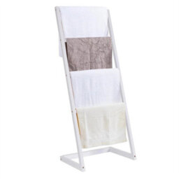 White Bamboo Freestanding Towel Rack Drying Stand & Holder With 4 Clothes Rails - thumbnail 5