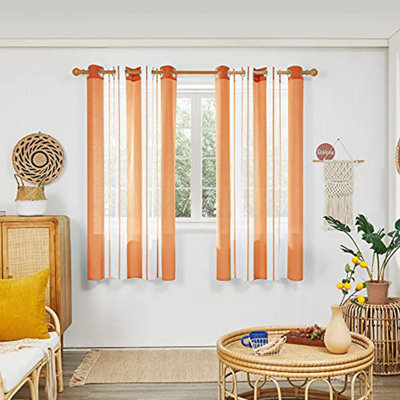 Deconovo Voile Curtains Semi Transparent Soft Decorative Striped Yarn-Dyed Sheer Curtains Eyelet, Orange 55 X 72 Inch 2 Panels - image 1
