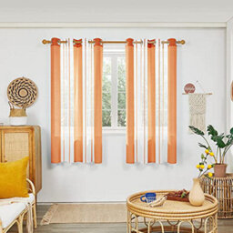 Deconovo Voile Curtains Semi Transparent Soft Decorative Striped Yarn-Dyed Sheer Curtains Eyelet, Orange 55 X 72 Inch 2 Panels - thumbnail 1