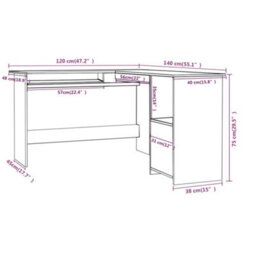 Vidaxl L-Shaped Corner Desk High Gloss Black 120X140X75 Cm Engineered Wood Corner Desks - thumbnail 6