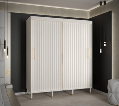 Arte Calipso Wave I Contemporary 2 Sliding Door Wardrobe Gold Handles 9 Shelves 2 Hanging Rails White (H)2080mm (W)1800mm (D)620mm - image 1
