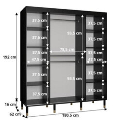 Arte Calipso Wave I Contemporary 2 Sliding Door Wardrobe Gold Handles 9 Shelves 2 Hanging Rails White (H)2080mm (W)1800mm (D)620mm - thumbnail 4