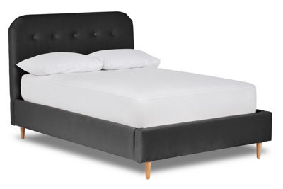 Divan Base Direct Celestia Contemporary Button Backed Fabric Bed Base Only 6Ft Super King- Verlour Ebony