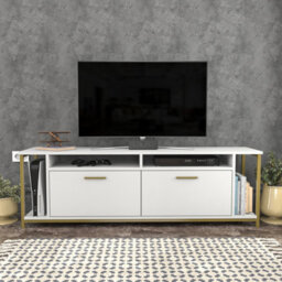 Decorotika Omar Tv Stand Tv Unit For Tvs Up To 72 Inch White And Gold