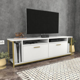 Decorotika Omar Tv Stand Tv Unit For Tvs Up To 72 Inch White And Gold - thumbnail 2