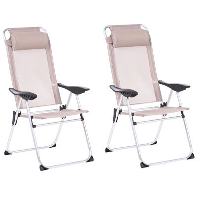Beliani Set Of 2 Garden Chairs Asine Folding Metal Beige - image 1