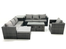 Fimous Outdoor Garden Furniture Set 10 Seater Rattan Sofa Set With Coffee Table 3 Footstools Armchair Side Table Dark Grey Mixed - thumbnail 2