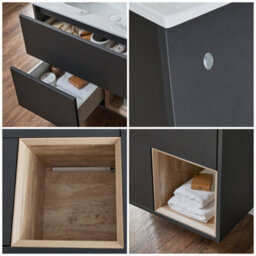 Homestylestore 812mm Black Grey Wall Hung Bathroom Vanity Unit Led Lit Open Shelf Marble Effect Basin - thumbnail 4