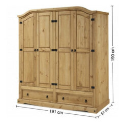 Mercers Furniture Corona 4 Door 2 Drawer Wardrobe Solid Pine With Mexican Styling - thumbnail 3